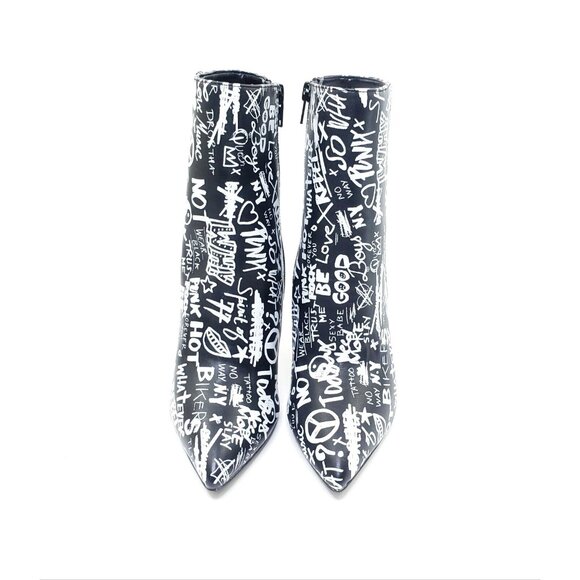 Aldo High Heel Stiletto Booties Graffiti Pointed Toe Black White Womens US 6.5 - Picture 3 of 6